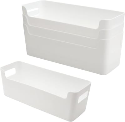 Set van 4 Witte Opbergdozen voor Badkamer en Keuken - Plastic Organisers voor Kantoor, Kleding en Kabels