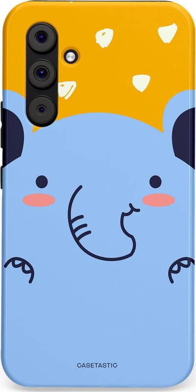 Casetastic hoesje geschikt voor Samsung Galaxy A54 (2023) 5G - Dubbellaagse bescherming - Knuffel van olifant - Fashion Case - Lichtblauw Okergeel