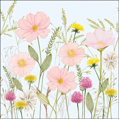 Ambiente Servetten 33 x 33 cm, Pastel Bloemen Blauw, FSC Mix, Papieren Servetten, 20 Stuks