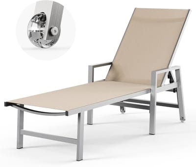 Terras Ligstoel - Loungestoel Buiten - Ontspannen Zonnebaden - Verstelbare Rugleuning - 5 standen - Kaki