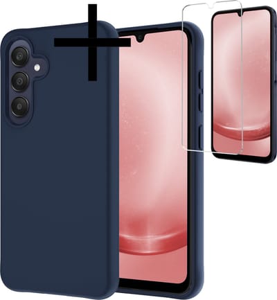 Hoesje - Met Screenprotector - Geschikt voor Samsung Galaxy A25 - Sterk & Shockproof - Back Cover - Siliconen Case - Telefoon Hoes - Donkerblauw