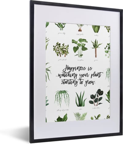 Fotolijst incl. Poster - Spreuken - Happiness is... watching your plant starting to grow - Quotes - 30x40 cm - Posterlijst