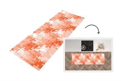 Keukenloper - Loper keuken - Puzzel - Oranje - Patronen - 150x50 cm - Keukenloper vinyl