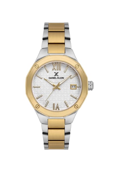 Daniel Klein DK.1.13938-5 - Horloge - Polshorloge - Analoog - Dames - Vrouwen - stalen band - Dodecagon - Metaal - Datumaanduiding - Streepjes - Romeinse Cijfers - Zilverkleurig -Goudkleurig