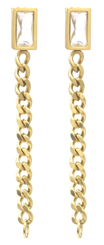 Oorbellen - Kraal en Ketting - RVS - 7 cm - Goudkleurig en Wit