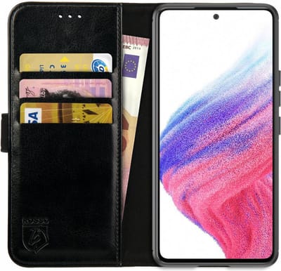 Rosso Element Book Case Wallet Hoesje Geschikt voor Samsung Galaxy A53 | Portemonnee | 3 Pasjes | Magneetsluiting | Stand Functie | Zwart