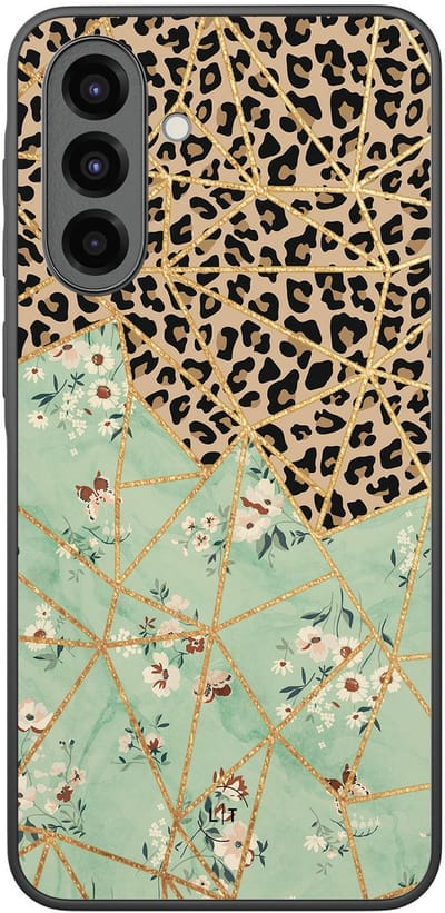 Leuke Telefoonhoesjes - Hoesje geschikt voor Samsung Galaxy A36 - Luipaard bloemen print - Backcover zwart - Print / Illustratie - Multi