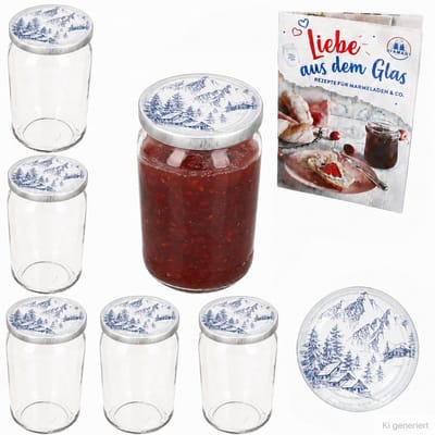 6-delige set ronde glazen 720 ml To 82 Alpen-deksels incl. Diamant Gelierzauber receptenboekje