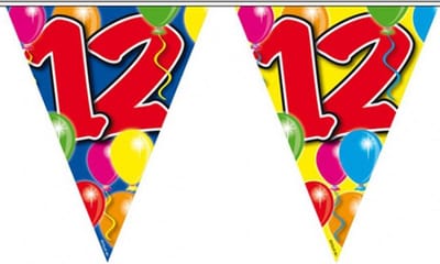 Folat Verjaardagsfeest vlaggen - 12 jaar - Leeftijd vlaggenlijn - kunststof - 10 meter - feestversiering