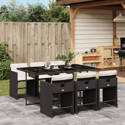vidaXL - 7-delige - Tuinset - met - kussens - poly - rattan - zwart