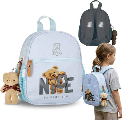 Blauwe Beer, kleine reflecterende kinderrugzak voor meisjes, voor uitstapjes, met sleutelhanger 5L