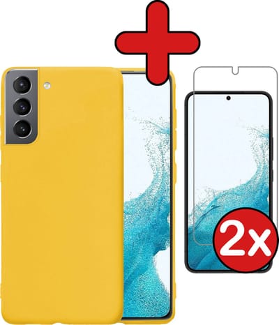 Hoesje - Met 2x Screenprotector - Geschikt voor Samsung Galaxy S22 - Sterk & Shockproof - Telefoon Hoes - Back Cover - Siliconen Case - Telefoonhoes - Geel