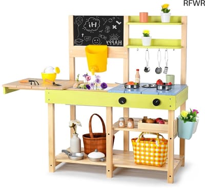 RFWR® Houten Modderkeuken voor Kinderen - Speelkeukenset met Afneembare Gootsteen en Tuinspeelgoed - Creatief en Veilig Speelgoed voor Kinderen 3+
