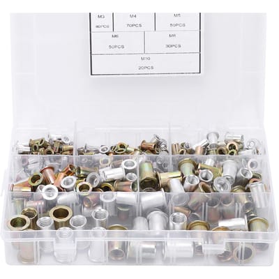 300 Stuks Klinkmoer Set Koolstofstaal Draadinzetstuk Kit Assortiment met 6 Specificaties