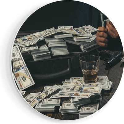 Artaza Forex Muurcirkel Dollar Geld Briefjes Op Tafel Van De Maffia - 80x80 cm - Groot - Wandcirkel - Rond Schilderij - Wanddecoratie Cirkel