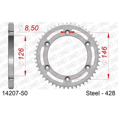 Stalen tandwiel Afam 428 50 dents