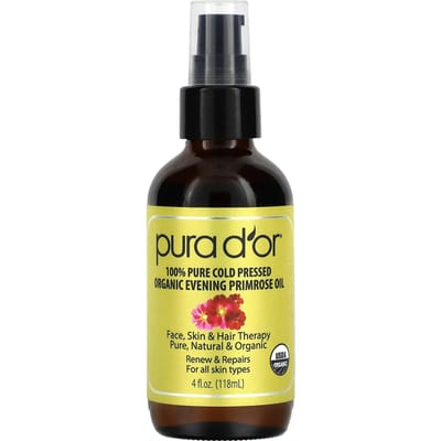 Pura D'or, Organic Evening Primrose Oil, 4 fl oz (118 ml) black