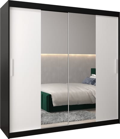 InspireMe - Kledingkast met 2 schuifdeuren, Modern-stijl, Kledingkast met planken (BxHxD): 200x200x62 - TORM I 200 Zwart Mat + Wit Mat