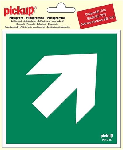 Pickup Pictogram 15x15 cm - Richtingspijl 45 - conform ISO 7010