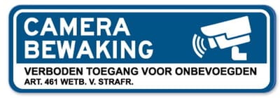 Bord Camerabewaking Verboden toegang - blauw - Weerbestendig Aluminium - 40x15 cm - Bevestiging: Zonder bevestiging (alleen het bord)