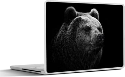 Laptop sticker - 15.6 inch - Oost-Siberische bruine beer weergegeven op een zwarte achtergrond - 36x27,5cm - Laptopstickers - Laptop skin - Cover