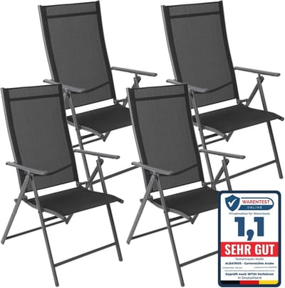 Inklapbare Tuinstoelen Set van 4 - Comfortabele Klapstoelen met Verstelbare Rugleuning en Robuust Metalen Frame