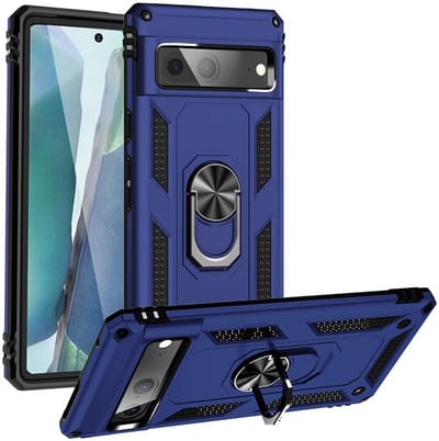 Magnetisch Hoesje Geschikt voor Google Pixel 7 | Kickstand Back Cover met Standaard | Telefoonhoesje met Ring | Beschermhoes met Magneet voor Auto Houder Blauw