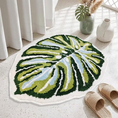 Badmat Bladvorm - Vloerkleed Plantvorm - Badkamer Decoratie - Natuurlijke Sfeer - 54 x 66 cm - Groen