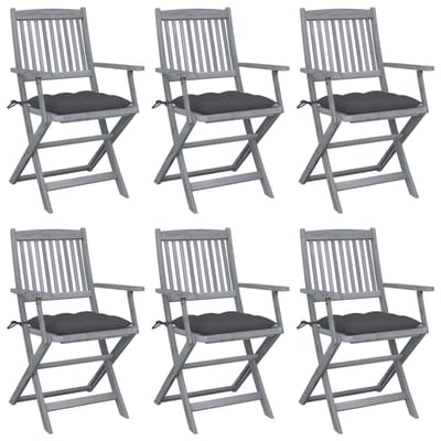 vidaXL - Inklapbare - stoelen - 6 - st - met - kussens - massief - acaciahout