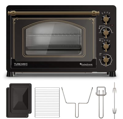 TurboTronic R45 Vrijstaande Oven – Retro Stijl – 45 Liter Mini Oven – 2000W – Inclusief Draaispit en Bakplaten – Zwart