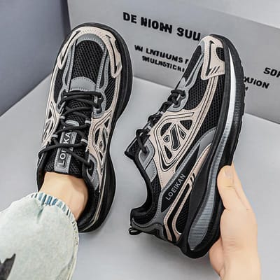 LOEIKAN Ademende Lichtgewicht Sneakers voor Mannen, Sportieve Hardloop- en Casual Schoenen voor Dagelijks Gebruik, 2 Kleuropties 45 gray
