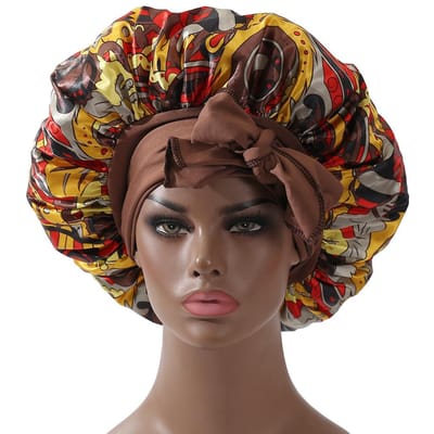Bonnet Satin Extra Large à Longue Queue Impression Style Africain Bonnets Pour Femmes Bonnet de Douche Chapeaux pour Femmes Bonnet pour Cheveux pour Dormir