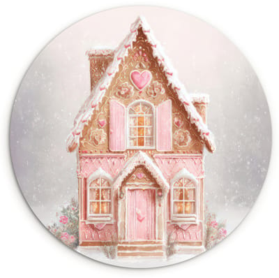 WallCircle® Wandcirkel 120x120 cm - Muurcirkel Huisje - Suiker - Pastel - Muurdecoratie woonkamer - Wanddecoratie slaapkamer - Kamer decoratie accessoires - Ronde schilderijen XXL