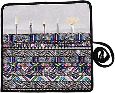 Dailygoods- Kwastenhouder met 20 Compartimenten - Opvouwbaar - Duurzaam Canvas - Rol Ontwerp - Praktische Penseelopslag - Ideaal voor Kunststudenten - Penseelhouder