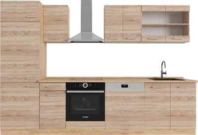 Vicco R-Line Complete keukeneenheid – 300 cm zonder werkblad Sonoma/Goudkraft eik