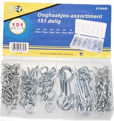 Topgear Ooghaakjes Assortiment - 151-delig - Verzinkt - Open & Gesloten - Voor Hout, Steen & Beton