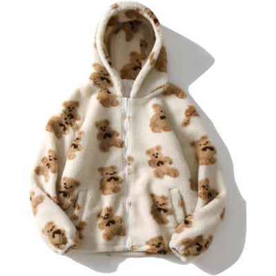 Dames Herfst Winter Fleece Jas met Capuchon met Trekkoord Lange Mouwen Zakken Ritssluiting Pluche Sweatshirt Jas Hart Beer Pri S beige
