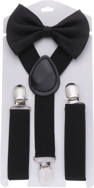 WiseGoods Luxe Set Bretels & Vlinderstrik Kinderen - Strik - Bretellen En Strikjes - Cadeau - Kleding Accessoires Kids - Zwart