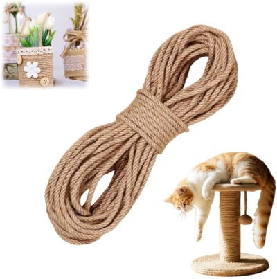 1 stuk - 20 m henneptouw - Sisaltouw - Waslijn - Tuintouw - Geschikt voor krabpalen voor katten, knutselwerk, het ophangen van planten, verpakken en vastbinden - Geel - 20 m * 6 mm