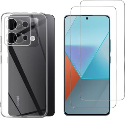 Hoesje Ultraslank geschikt voor Xiaomi Redmi Note 13 Pro 5G backcover siliconen Transparant en 2 stuks ScreenProtector Gehard Glas
