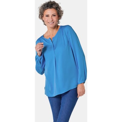 Flatteuze blouse zonder sluiting met modieuze kraag - blauw - Gr. 40 van Goldner Fashion