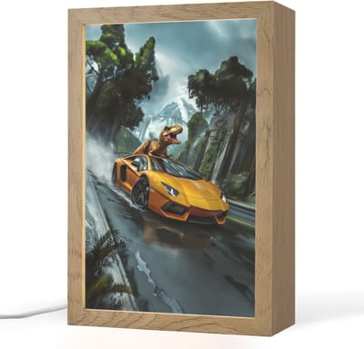 Nachtlampje 20x30 cm - Kinder lampje - T-Rex - Auto - Regenwoud - Tafellamp kinderkamer - Slaapkamer lamp - Bedlamp kinderen - Kinderlampje stopcontact - Wandlamp babykamer - Nachtlampjes