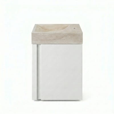 FugaFlow Eccelente Arredo Toiletmeubelset - 40x65cm - 1 deur - 1 kraangat - rechts - fontein travertine - mat wit