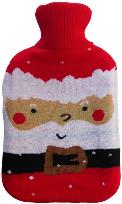 Warmwaterkruik 2 Liter met Gebreide Hoes – Kerstman Design – Zachte Coltruihoes – Kruik voor Warmte & Comfort