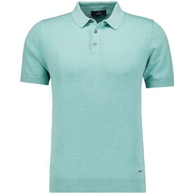 Ragman Trui Melange Cotton Knit Short Sleeve Polo Collar Licht Groen / male