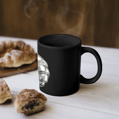 Magische Mok - Foto op Warmte Mokken - Koffiemok - Croissant - Metaal - Zilver - Magic Mok - Beker - 350 ML - Theemok