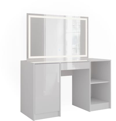 Vicco Sherry Kaptafel met licht – 128.2 cm met LED-spiegel Wit/wit hoogglans