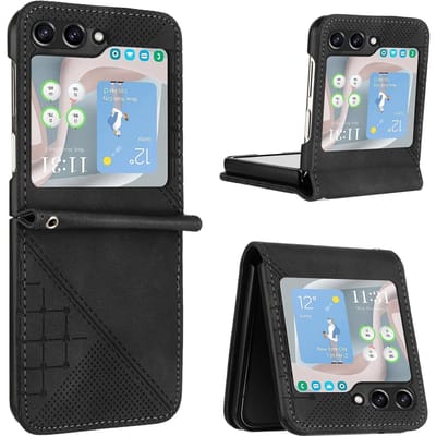 Lederen polsband met vlinder telefoonhoesje voor Samsung Galaxy Z Flip 6 5 4 3 Schokbestendige beschermende lichtgewicht hoes Galaxy Z Flip3 gray