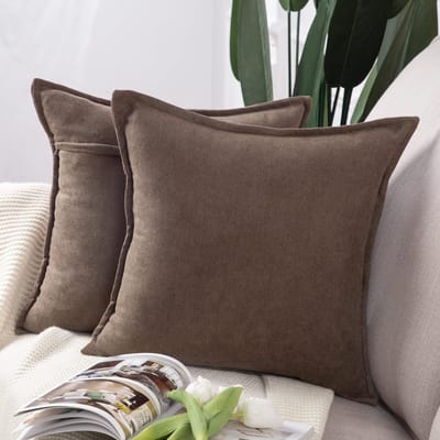 Unyqoos® Set van 2 Luxe Zachte Chenille Sierkussenhoezen voor Bank en Slaapkamer, Donkerbruin, 45 x 45 cm