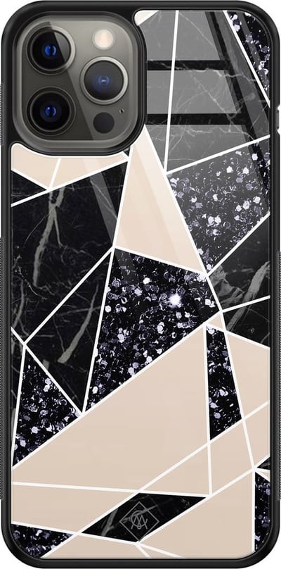 Casimoda® hoesje - Geschikt voor iPhone 12 Pro Max - Abstract Painted - Luxe Hard Case Zwart - Backcover telefoonhoesje - Bruin/beige